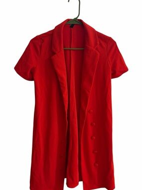 Zara Red Short-Sleeve Longline Blazer